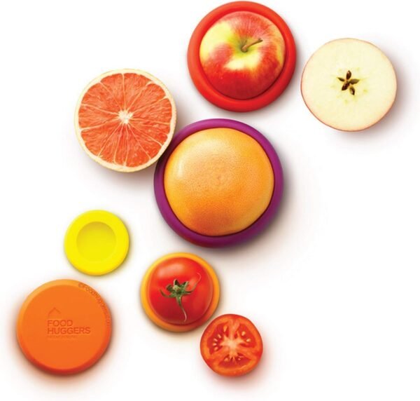 Food Huggers 5pc Reusable Silicone Food Savers | BPA Free & Dishwasher Safe | Fruit & Vegetable Produce Storage for Onion, Tomato, Lemon, Banana, Cans & More | Round, Autumn Harvest - Image 5