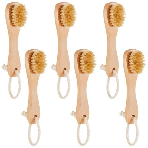 6 Pcs Natural Bristles Wooden Face Cleaning Brush Face Exfoliator Brush Dry Brush for Face Care Face Scrubber Exfoliator Wood Handle Facial Cleanser Face Exfoliator Tool to Unclog Pore