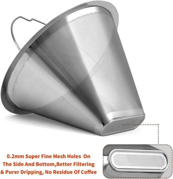 #4 Reusable Permanent Cone Coffee Filters, 8~12 Cup Size 4 Coffee Filters, Perfect Fit for Cuisinart Hamilton Beach Coffee Maker Filter, Replace Cuisinart GTF Gold Tone Coffee Filters - Image 2