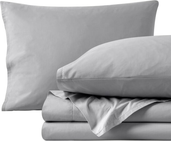 Bare Home 100% Organic Cotton Queen Sheet Set - Crisp Percale Weave - Cool, Breathable, and Hypoallergenic - Bedding Sheets & Pillowcases - Luxury Hotel Sheet Set (Queen, Light Grey)