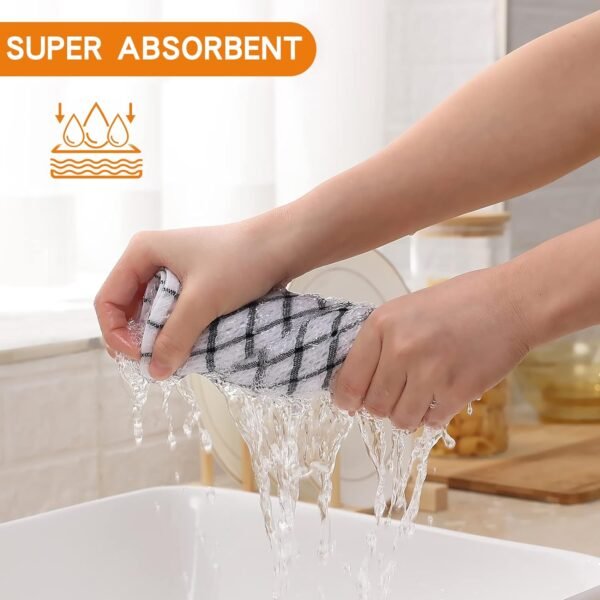 Fintale 100% Cotton Dish Cloths - Soft, Super Absorbent and No Lint Dish Towels for Kitchen - Good for Drying and Washing Dishes - 6 Pack (Lattice Designed, Black) - 12 x 12 Inches - Image 3
