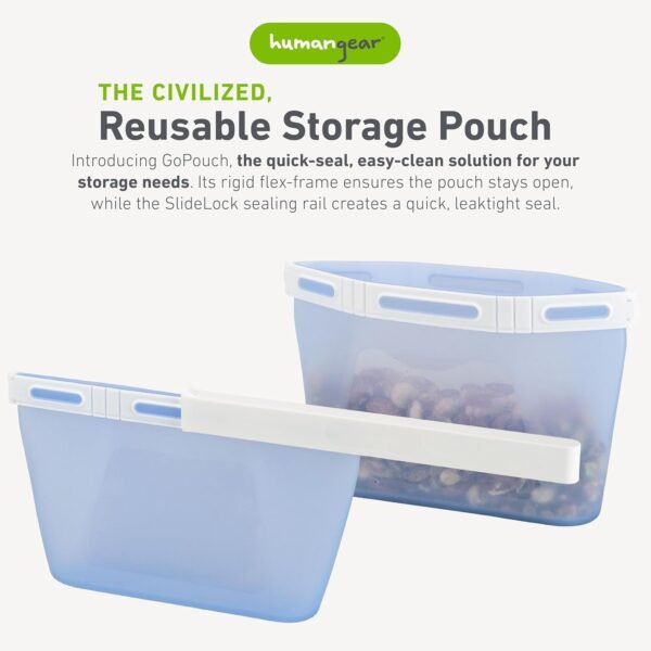humangear GoPouch - Flexible Food Storage Container, Quick-Seal, Reusable Pouches, Leak Proof Bag with Slide-Lock Closure System, Blue, Small - Image 2