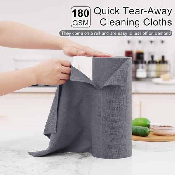 Homaxy Microfiber Cleaning Cloth Roll, 40 Pack Reusable Tear Away Towels, 11.8" x 11.8", Ultra Absorbent and Lint Free Cleaning Rags Towels for Car, House, Kitchen, Grey - Image 2