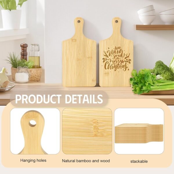 30 Pcs Cutting Boards with Handle 11" x 5" Wood Chopping Board Bulk Charcuterie Wooden Boards Laser Engraving Serving Tray Bulk for DIY Christmas Wedding Housewarming Gift Cooking Decor (Bamboo) - Image 3