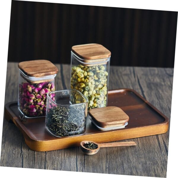 SECFOU 3pcs Airtight Glass Jars Dispenser Kitchen Storage Jars Coffee Jar Syrup Pantry Containers Jam Jars Overnight Oats Jar Nuts Bins Gooseneck Coffee Pod Holder Food Container Wood - Image 4