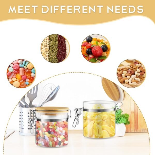 2 Pcs 700ml/23oz Clear Glass Jars Airtight Storage Jars Locking Glass Container Jar with Clamp Bamboo Lids for Home Kitchen Food Coffee Tea Pantry Storage - Image 6