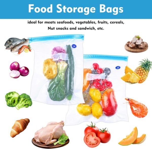 60 Pack Sous Vide Bags Vacuum Sealer Bag for Food, 4 Sizes Reusable Food Bags Vacuum Zipper Storage Bags with Air Valve Double Layers Food Storage - Image 7