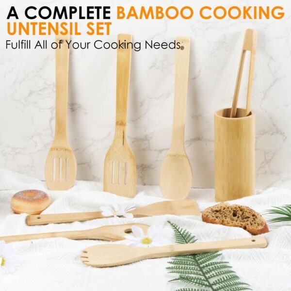 Bamboo Wooden Spoons for Cooking 8Pcs, Wooden Cooking Utensils Sets, Wooden Kitchen Utensils Set, Bamboo Wooden Utensil Set, Wooden Spatula for Cooking, Wood Spatula, Wood Utensils kitchen essentials - Image 2