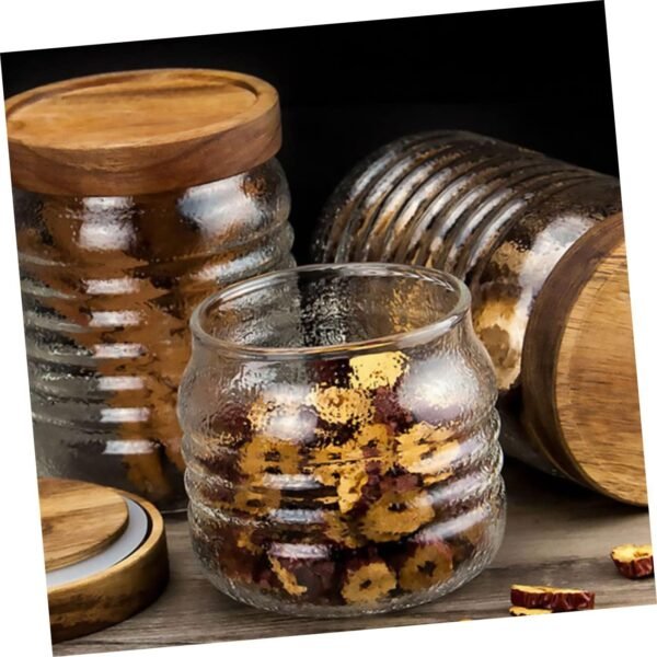 2pcs Glass Tea Jar Food Storage Container Cereal Container Nut Container Containers for Food Kitchen Canisters Reusable Pot Jam Sealed Canisters Wooden Cover Glass Jar White - Image 9