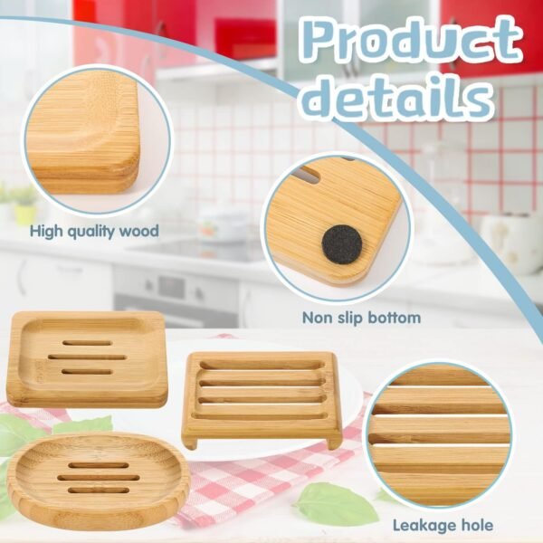 12 Pcs Bamboo Soap Dishes, Wooden Soap Tray Soap Holder, Shampoo Bar Holder Bar Soap Holder for Bathroom, Kitchen (3 Size) - Image 4