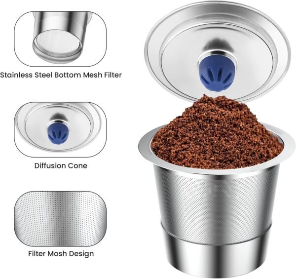 Stainless Steel Reusable K Cups for Keuring 2.0& 1.0, Reusable Coffee Pods for Keuring Coffee Maker,2 Pack Reusable K Cups with 1 Pack Coffee Scoop, Permanent K Cup Filters （2Pack) - Image 2