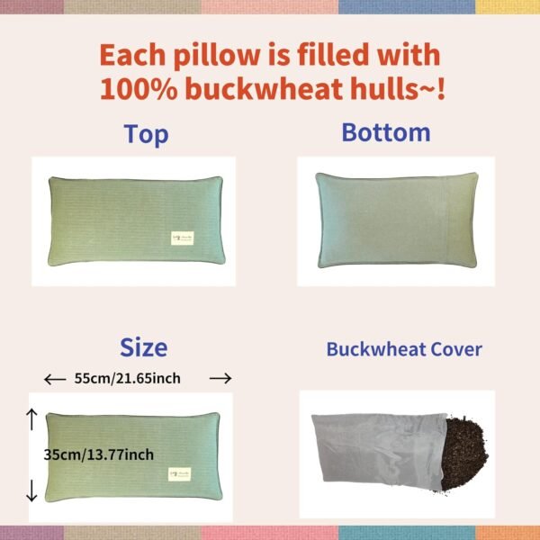 Buckwheat Pillow for Sleeping-Breathable for Cool Sleep,Cervical Support for Back and Side Sleepers,Korean Style,Standard Size 22"x14"(1pc), Light Green - Image 3