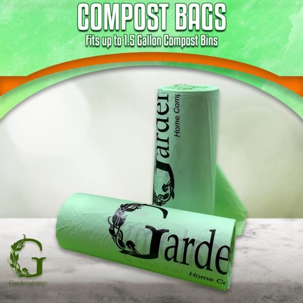 Compostable Trash Bags for Kitchen Compost Bin - Fits 1, 1.2, 1.3, 1.5 Gallon Biodegradable Compost Bags for Kitchen Pail liners- Package of 2-50 bags per Roll fits Gardenatomy, Goldsol and Other Bins - Image 5
