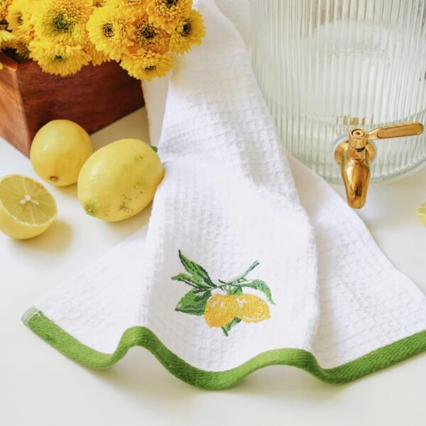 Kitchen Towels - Ultra Soft Cotton and Super Absorbent Dish Towels for Kitchen, Large Kitchen Towel 24x16 Inches, Natural Cotton Dish Towels Pack of 2 (Lemon) - Image 2