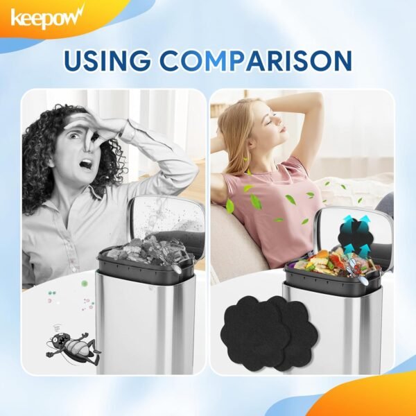 KEEPOW 12 Pack Garbage Can Deodorizer for Kitchen Compost Bin Countertop, Stick On Air Freshener for Trash Can, Activated Carbon Filter for Compost Pail Counter Refill Sets, Flower - Image 3