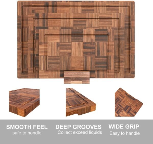 Bamboo Cutting Boards for Kitchen,Kitchen Cutting Board,Wooden Chopping Boards with Juice Groove, Serving Board Set, Splicing Craft Chopping Board for Meat,Vegetables,Fruit,Fish(3 Pcs) - Image 6