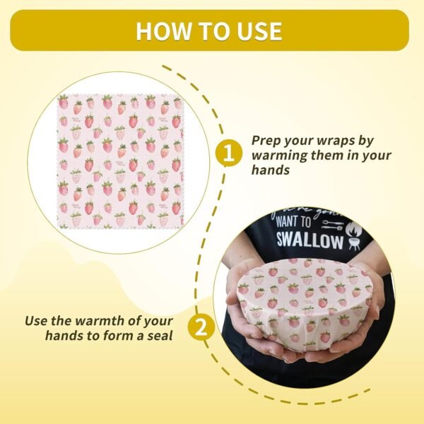 Beeswax Wraps for Food 9 Pack, Reusable Beeswax Wraps, Beeswax Wrap/Strawberry Lattice Pineapple - Image 4