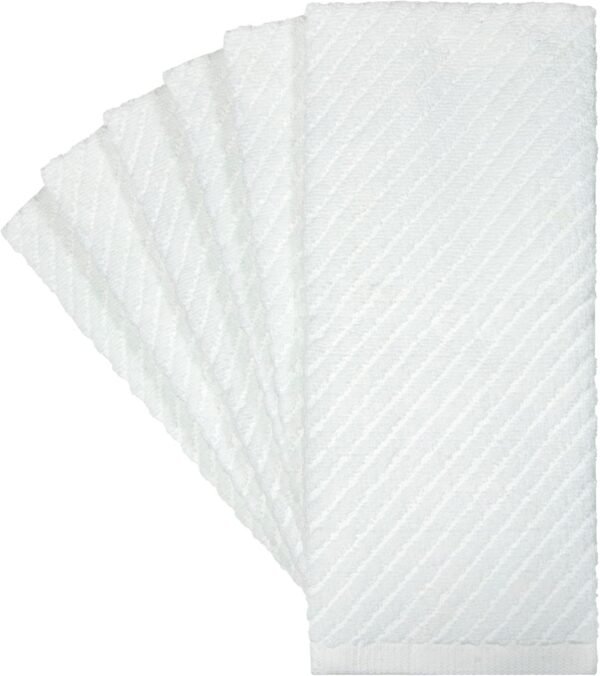 Premium Kitchen Towels (16”x 25”, 6 Pack) | Large Cotton Kitchen Hand Towels | Dish Towels | Diagonal Weave Design | 445 GSM Highly Absorbent Tea Towels Set with Hanging Loop | White - Image 3