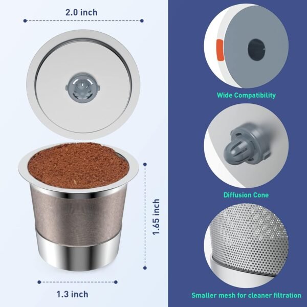 Reusable K Cups Coffee Filter, Stainless Steel K Cup Reusable Coffee Pods Filters for Keurig 1.0 & 2.0 Coffee Makers Non-BPA Keurig Reusable Coffee Pods (2 Packs) - Image 2