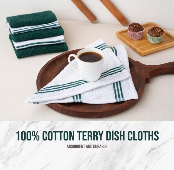 Lane Linen Dish Towels and Dishcloths Sets - 16 Pc Kitchen Towels Set, 500 Degree Heat Resistant Kitchen Mitts and Pot Holders, 100% Cotton Dish Towels, Kitchen Dish Rags for Washing Dishes - Green - Image 7