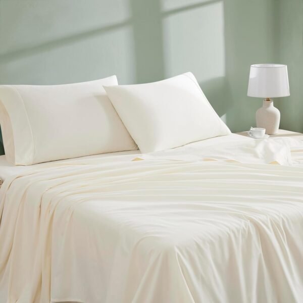 Linen Closet Luxury Cotton 300 Thread Count Organic Cotton 4-Piece Sheet Set, King, Fresh Ivory - Image 5