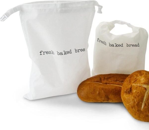 Reusable Bread Bags for Homemade Bread | 2-Pack 13"W x 18"H Plastic Reusable Bread Bag w/Food Grade Liner, Metal Zipper & Buckle | Freezer Safe, Machine Washable Sourdough Bread Storage