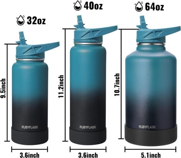 32oz Insulated Water Bottle with Straw, Stainless Steel Metal Vacuum Water Flask, Large Thermos Water bottle with Leakproof 3 Lids for Travel, Camping, Gym Sports Black Gray - Image 6