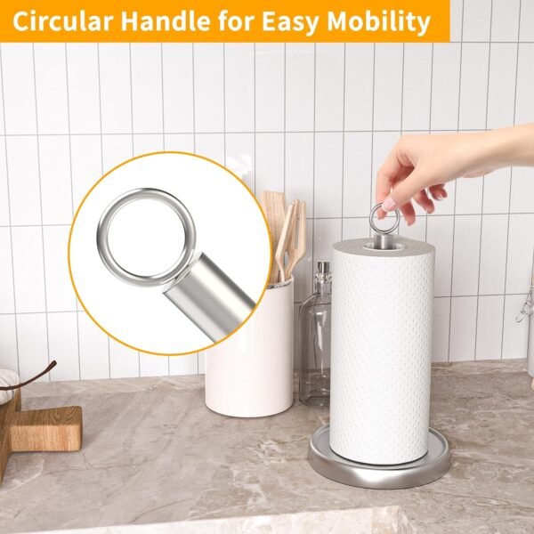 Paper Towel Holder Countertop, Silver Stainless Steel Paper Towel Holder for Standard & Jumbo Rolls, Paper Towel Holder Stand with Weighted Anti-Slip Base for Kitchen Bathroom - Image 2