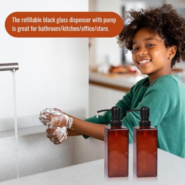 Alotpower Amber Glass Soap Dispenser 12 oz,2pack Glass Soap Dispenser with Pump,Refillable Square Amber Soap Dispenser Glass for Kitchen & Bathroom - Image 5