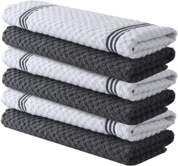 Infinitee Xclusives 100% Cotton Kitchen Towels - 15x25 Inch Ultra Soft Tea Towels, Super Absorbent Terry Dish Towels for Kitchen Linens |Grey|