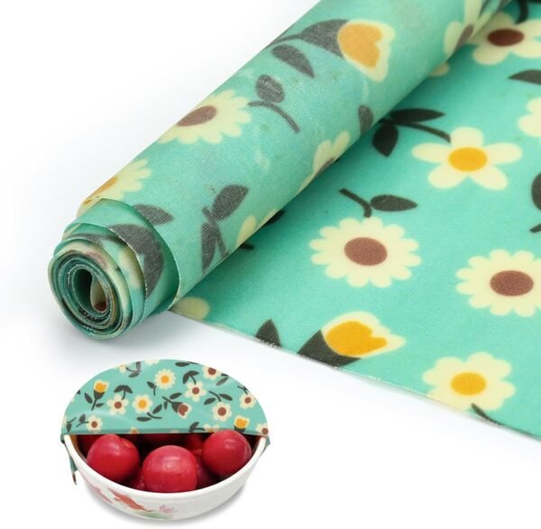 Beeswax Wraps for Food, Large 39.4’’ x 13’’ Beeswax Wrap Roll, Reusable Beeswax Paper Food Wrap for Bread Sandwich Wrapper Bowl Covers, White Flower