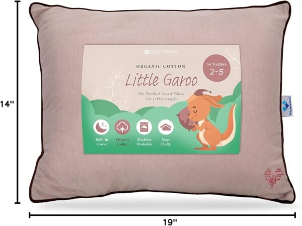 Pharmedoc Little Garoo Toddler Pillow with Pillowcase – 14x19 Pillow – Mocha Organic Cotton Toddler Pillows for Sleeping, Kids Pillow, Travel Pillows for Sleeping, Mini Pillow, Toddler Bed Pillows - Image 8