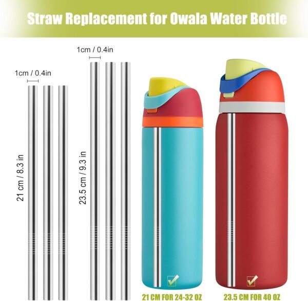 6PCS Metal Straw Compatible With Owala FreeSip 24 oz 32 oz 40 oz, With 2 Straw Cleaner, Reusable Stainless Steel Straws Replacement for Owala Water Bottle - Image 2