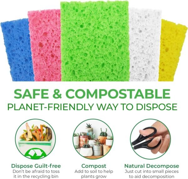 Biodegradable Cellulose Compressed Sponges - Pack of 16 Compostable Sponges Kitchen Pop Up Bulk - Non Scratch Multicolor Natural Dish Sponges - Heavy Duty Multipurpose Eco Friendly Sponges - Image 7