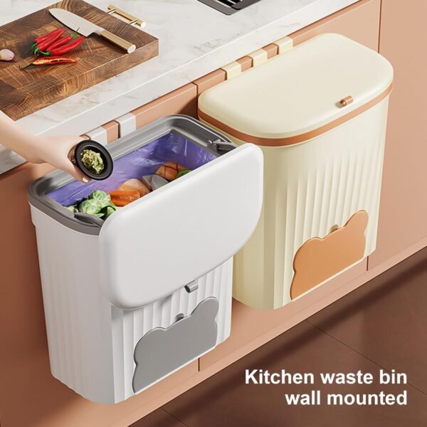 Under Kitchen Counter Bin Hanging Trash Can with Lid for Home Composting and Waste Management - Image 3