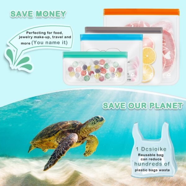 Reusable Freezer Bags, Extra-thick Leakproof Gallon Vegetable Snack Sandwich Bags, BPA Free Silicone Bags for Food Storage,Travel, Home Organization(24 Pack - 6 Extra Large,6 Large,6 Medium,6 Small) - Image 5