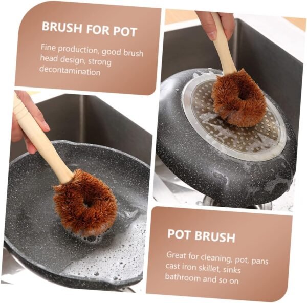 4pcs Cleaning Brush Palm Dish Brush Coir Dish Brush Car Windshield Cleaner Natural Kitchen Brush Kitchen Sink Brush Handheld Scrubber Brush for Pot Sink Cleaner Rubber Wood - Image 3