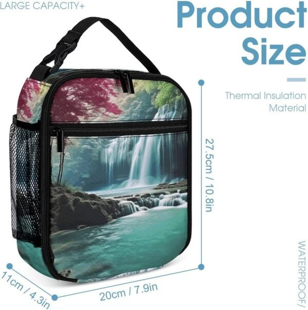 Lunch Bag for Men Women Insulated Lunch Box Waterfall Natural Landscape Lunchbox Lunch Tote Bag for Work Lunch Bag with Side Pockets - Image 2