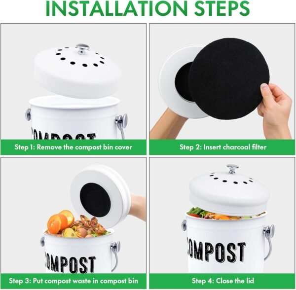 ENLOY 7.25 Inch Charcoal Filters for Kitchen Compost Bin, 12 Pack Compost Bin Charcoal Filters for Countertop Bin Pail Replacement, Longer Lasting Round Activated Charcoal Home Bucket Refill Sets - Image 6