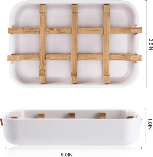 Bamboo Wooden Soap Dishes for Bathroom Bar Soap Holder Shower Soap Holder Sink Deck Bathtub Shower Tray (One Pieces White) - Image 2