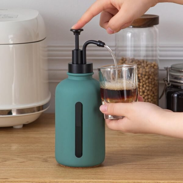 Enra Glass Soap Dispenser with Window,17oz Green Hand Soap Dispenser Stainless Steel Hand Pump,Liquid Soap Dispenser Countertop Lotion Bottle for Bathroom Kitchen(Green) - Image 6