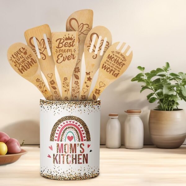 Cooking Utensils Set, Mom No Matter How Hard Life Gets Ugly Children, Grandparents Day Gift, Utensil Holder & 6 Wooden Spoons Cooking Gifts For Mom, Kitchen Gifts For Mom, Silverware Holder - Image 7