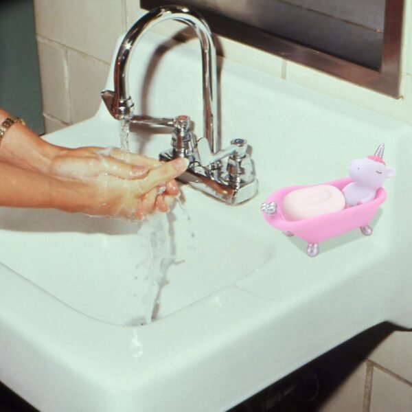 Soap Box Holder Cartoon Soap Holder Cow Unicorn Soap Case Cute Animal Bathtub Soap Box Bathroom Soap Tray for Home Hotel (Pink) Bathtub Soap Dish - Image 7