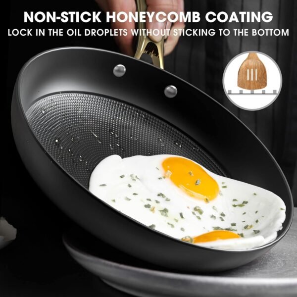 imarku Non stick Frying Pans, Long Lasting 10 Inch Frying Pan with Lid, Professional Cast Iron Skillets Nonstick Frying Pan, Frying Pans Nonstick with Lid and Stay Cool Handle, Christmas Gifts - Image 3