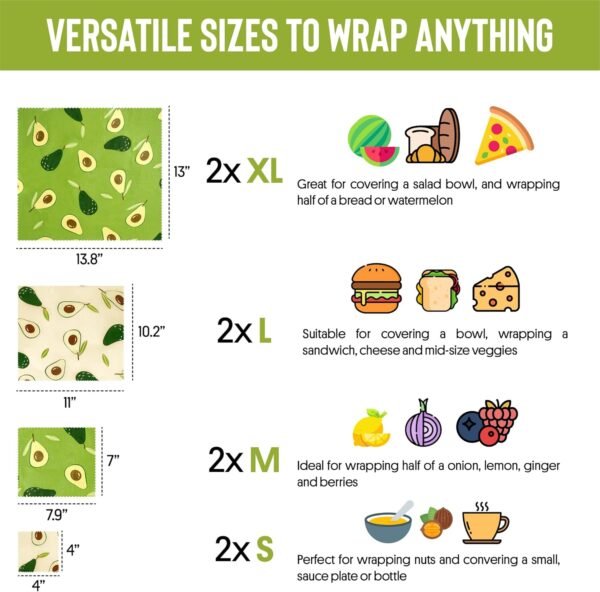 Beeswax Wrap 8 Pack, Reusable Beeswax Food Wraps, Organic Sustainable Food Storage, Cheese Sandwich Paper - Image 4