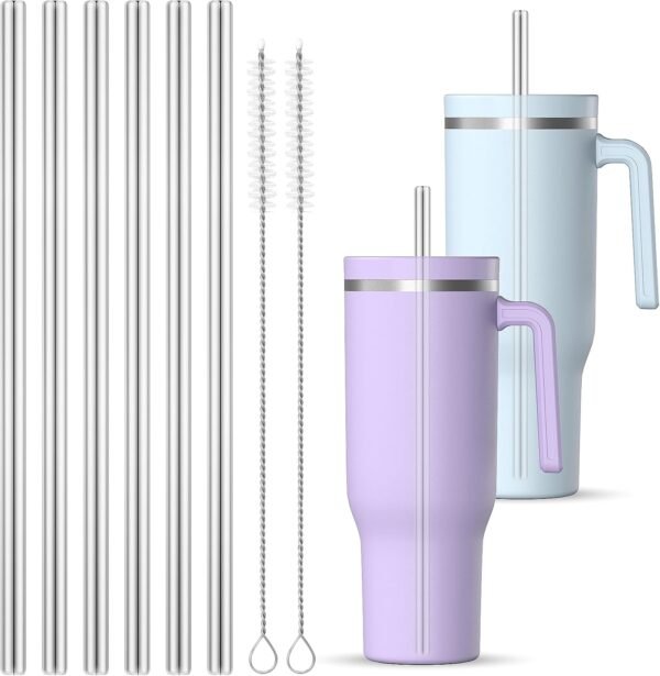 Straws Replacement for Hydrapeak Travel Tumbler 40 oz, Stainless Steel Straw Reusable Compatible with Hydrapeak 40oz Tumbler, 6 Metal Straws With 2 Straw Cleaner Brush
