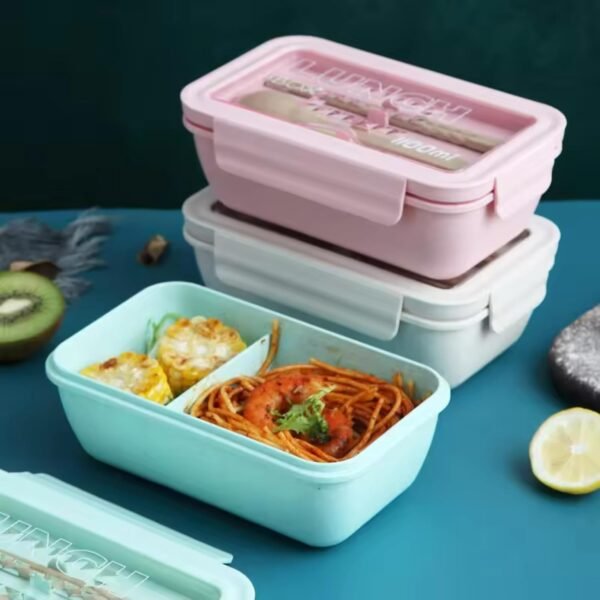 Lunch Box Bento Wheat Straw 2 Compartments, Eco-Friendly, Dishwasher & Microwave Safe, BPA-free, Air Tight, Leakproof, Compact & Portable (blue) - Image 4