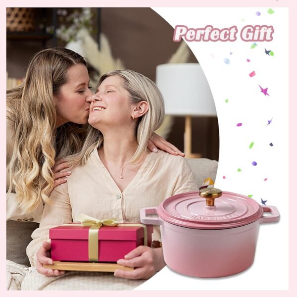Enameled Cast Iron Dutch Oven, Pink Nonstick Dutch Oven Pot with Lid, Round Enamel Cookware for Braising Stewing Roasting Baking, Good Sealing, Cooking Pot Suitable for All Stoves (Pink) - Image 7