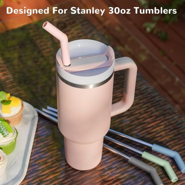 Tomorotec 6-Pack Morandi Colors Silicone Tip Stainless Steel Straws for 30oz Stanley Tumblers with 2 Cleaning Brushes, BPA-Free 10" Long Compatible with Adventure Quencher, Enhances Drink Enjoyment - Image 2