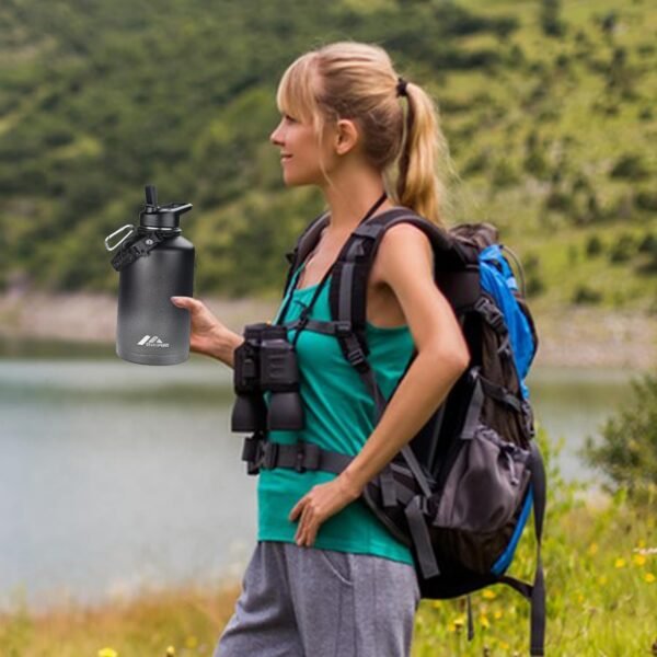 StarSpeed 64oz Insulated Water Bottle with Straws & 2 Lids, Half Gallon Stainless Steel Double Walled Vacuum Water Jug, Large Wide Mouth with Paracord Handle for Gym Camping Hiking, Dark Gray - Image 6